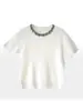 Fábrica de Ropa Jinya/Camisa de Punto Manga Corta de Lana Cachemir de Alta Resistencia de Lujo para Primavera y Otoño, Cuello Redondo, Bordada, Corte Holgado, Efecto Adelgazante
