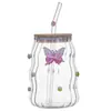 Taza de Nube Taza de Café de Vidrio de Borosilicato Alto Vidrio Transparente Taza para Bebidas Americanas con Hielo Mariposa Linda Taza de Agua