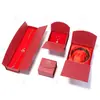 Caja de papel para joyería con tapa abatible y cierre magnético de semicírculo, con doble puerta, diseño de rejilla roja y diseño estampado en caliente, caja de papel para empaque de joyería personalizada
