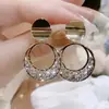 Pendientes Redondos Geométricos de Diamante Exquisito Super Brillantes Estilo Coreano Moda Personalizada Lujo Ligero Sensación de Alta Gama Explosivos Accesorios para Orejas Versátiles