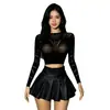 Transparente Hueco Transversal Sexy Manga Larga Cintura Alta Ajustado Moda Casual Mujer Estilo Europeo y Americano Lencería Uniforme Top