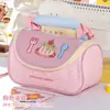 Nuevo estuche con estampado de cuadros, diseño de mariposa de corazón dulce, color-blocking estilo ins, almacenamiento multicapa, bolsa de papelería multifuncional de gran capacidad