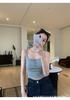 Estilo Coreano Básico Listrado Cor Contrastante Costas Bonitas Alça Sexy Botão Colete com Bojo Fixo Push-Up Top Externo