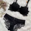 Popular lencería sexy estilo francés de comercio exterior, conjunto de sujetador de encaje bordado calado, sujetador push-up para realzar busto pequeño