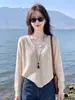 Suéter de Punto con Cuello en V Hueco de Manga Larga Estilo Old Money para Mujer, Moda Otoño 2026 Delgado Falso Dos Piezas Superior, Tendencia A14019