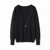 [Cachemira y Lana de Oveja] 25 Otoño e Invierno Casual Elegante Temperamento Cuello en V Chaqueta Suéter Cardigan de Cachemira para Mujer