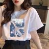 Camiseta Impermeable Blanca de Manga Corta para Mujer Verano Algodón Puro Suelta Simple con Estampado de Letras Cuello Redondo Manga Corta Top Camiseta Básica