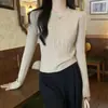 Top de punto base de cuello redondo estilo coreano para mujer, nuevo estilo primavera/otoño, capa interior suave y esponjosa de manga larga, top entallado a la cintura y adelgazante