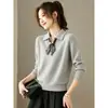Suéter de Punto con Cuello Peter Pan y Resortes de Espiral Estilo Old Money 2026 para Mujer, Corte Holgado, Adelgazante, Top Versátil, Suéter, Camisa Base