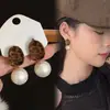 Pendientes de Perla con Estampado de Leopardo Color Café Maillard Estilo Retro de Hong Kong Estilo Pequeño y Elegante Simple Estilo Fragancia Otoño e Invierno Populares Versátiles