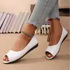 Sandalias abiertas de color block transfronterizas para mujer con hebilla metálica, tacón de cuña, suela gruesa, talla grande, adecuadas para el uso diario casual, estilo versátil CN