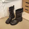 Botas Martin plissadas para outono e inverno, bico redondo moderno, doces e estilosas, com sola grossa, para mulheres, com detalhe de laço, botas da moda, novo estilo 2026 retrô e versátil