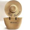 Sombrero de paja para playa, bolso de playa, bordado con letras, moda festiva, sombrero de paja de ala grande con protector solar.