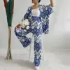 Conjunto Casual Feminino Tem Verão 2024 Novo Solto Tamanho Plus Estampado Manga Média Calça Wide Leg para Mulheres