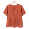 Camisa de Manga Curta, Camisa que Cobre a Barriga, Blusa de Verão Estilo Nacional para Mães, Conjunto de Duas Peças Novo 2025 para Mulheres de Meia-Idade e Idosas