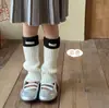 Calcetines para Niñas al por Mayor Primavera y Otoño Estilo Coreano Etiqueta de Tela Festoneada Calcetines Caídos Otoño e Invierno Niños Grandes Niñas Calcetines hasta la Pantorrilla