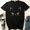 Aliexpress Internacional 2024 Verão Novo Camiseta Estampada de Menina Gato Fofa Moda Casual Estilo Solto