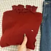 Camisa Básica de Tricô com Gola Alta Meia-Calça e Babados, Manga Longa, Tamanho Plus Size para Mulheres, Estilo Outono e Inverno, Design Versátil, Top Interno Espessado