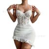 Conjunto de Lingerie Sexy Europeu e Americano de Inverno Transfronteiriço para Mulheres com Aro, Alças Recolhidas e Camisola de Renda com Tule Transparente