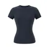 Camiseta Corta de Manga Corta con Cuello Redondo Simple de Moda Verano Nuevo Versátil Ajustado Casual Base de Tencel Lino Top