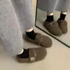Nuevos Zapatos de Felpa Estilo Coreano Birkenstock para Mujer Otoño/Invierno 2026 con Forro Adicional, Punta Redonda, Velcro, Planos, Suela Suave, Cálidos para Exteriores