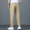 Pantalones casuales de corte alto para hombre de alta gama, pantalones rectos anchos finos de verano 2026 para hombre, pantalones de 9 puntos para hombres menudos