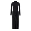 Vestido de Manga Longa com Franzido na Cintura e Gola Alta, Novo Estilo Outono e Inverno, Ajustado ao Corpo, Emagrecedor, Sexy e Elegante para Mulheres