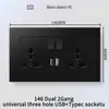 Hong Kong y Macao Enchufe USB Británico 13A con Enchufe de Carga Rápida Tipo-C Interruptor de Luz Estándar Británico Panel de Plástico Negro