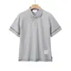 Nueva Camisa Polo de Tela Tb de Doble Cara con Hilo de Alto Peso Teñido en Hilo de Cuatro Rayas, Cuello Campana y Mangas Cortas, Estilo Coreano Casual