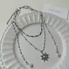Dulce y Fresco Estilo Sexy Collar de Punto de Cruz Sol con Cuentas de Cristal Multicapa Cadena para Clavícula de Moda para Mujer Lujo Ligero Nicho