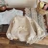 Roupa Infantil Coreana Ningli Suéter para Meninas Primavera e Outono Novo Estiloso Moda Coreana Suéter de Tricô com Laço Infantil