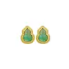 Pendientes de Plata S925 Chapados en Oro con Forma de Calabaza de Esmeralda Africana, Lujo Accesible, Pendientes Versátiles Elegantes Simples y de Moda para Ropa de Trabajo