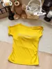 Camiseta Corta Sexy de Estilo Americano Picante para Mujer, Diseño de Nicho de Verano, Top Asimétrico de Manga Corta Ajustado Puro Deseo