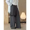 Loufu Verano Nuevo Estilo Coreano Pantalones Casuales Rectos de Capas Desestructurados con Panel Trasero No Extraíble Pantalones Largos Lisos de Capas para Mujer