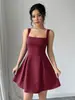 Moda Verano 2026 Nueva Moda Vestido Cruzado Amazon Europeo y Americano Estilo Elegante Color Sólido Tirantes Cuadrado Corto para Mujer