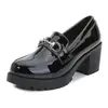 Zapatos de cuero de tacón alto estilo británico para mujer 2022 nuevos mocasines de un solo pedal zapatos de plataforma de tacón grueso de boca baja de charol