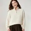 Suéter de Cachemira para Mujer Otoño e Invierno Cremallera Media Tejido de Canalé Cuello Alto Tejido Grueso Holgado Base de Cachemira de Cabra Pequeña