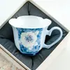 Taza de Té Jazmín Azul Tinta Borracha Cerámica Set Personal de Té con Asa Taza de Té para el Hogar
