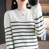 Suéter de punto holgado a rayas con bloques de color, cuello redondo, estilo nuevo, de manga larga, estilo coreano, para mujer, Otoño/Invierno 2024