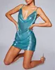 Vestido de Lentejuelas 2026 Hot-Selling de Ebay Sexy para Discoteca Cuello en V sin Tirantes Espalda Descubierta Metálico 1375 Estilo Discoteca
