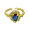 Anillo de Zirconia Azul Real de Alta Gama para Mujer, Moderno Elegante, Lujo Accesible, Diseño de Nicho Versátil, Anillo Abierto Apilable para Dedo Índice