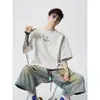 Verano 2026 Nuevo Estilo Juvenil Peso Pesado 260g Diseño de Bordado en el Hombro Camiseta Holgada de Manga Corta Estilo Coreano Tendencia para Hombre