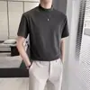 Camiseta de Verano para Hombre Estilo Coreano, Manga Corta, Peso Pesado, Cuello Medio Alto, Chic Maduro, Fresca, Hombro Recto, Tacto de Alta Gama, Cleanfit Manga Corta