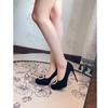 Sapatos de Salto Alto Plataforma Apontado à Prova d'Água para Mulheres 2025 Outono Novo Elegante com Fivela Quadrada em Camurça Preta
