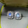 Aretes de plata de ley con incrustaciones de piedra lunar azul natural para mujer parte superior súper excelentes parte inferior de plata de ley hipoalergénicos sin decoloración