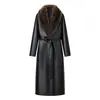 Z Estilo Europeu e Americano Transfronteiriço 2026 Nova Moda Elegante Amazon Atacado Feminino Gola de Pelo Removível Longo Casaco de Couro