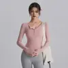 Otoño e Invierno Cuello en V Yoga Manga Larga Color Sólido Simple Entrenamiento Fitness Deportes Pilates Tops Correr al Aire Libre Transpirable Velocidad