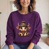 Sudadera de Cuello Redondo para Mujer, Talla Europea, Top Lindo con Estampado de Vaca de Dibujos Animados, Venta al por Mayor de Deseos de Amazon, Negro