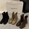 Botines de tacón alto, punta cuadrada, corte ajustado para mujer, colección otoño/invierno 2024, forrados de felpa, estilo coreano, botines cortos, botas tipo Martin
