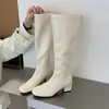 Botas altas de tacón grueso 2026 nuevas botas de caña alta ajustadas botas elásticas con cremallera trasera botas de jinete